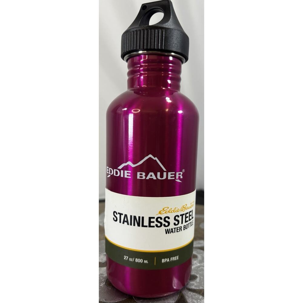 Lot of 2 New Eddie Bauer Stainless Steel Water Bottles Magenta Pink 27oz.